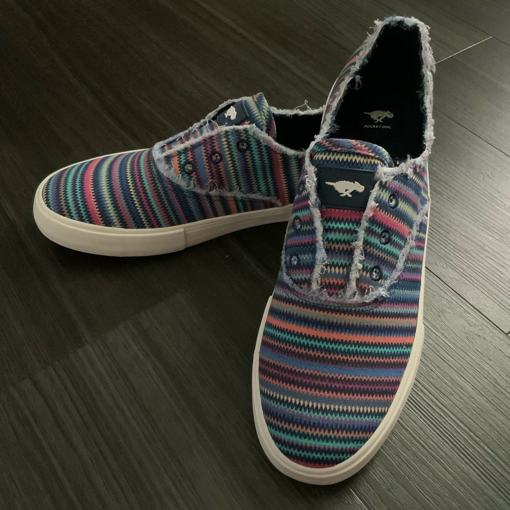 Rocket Dog Afina Pink Multi Stripe Cotton Shoes NIB Size 8.5